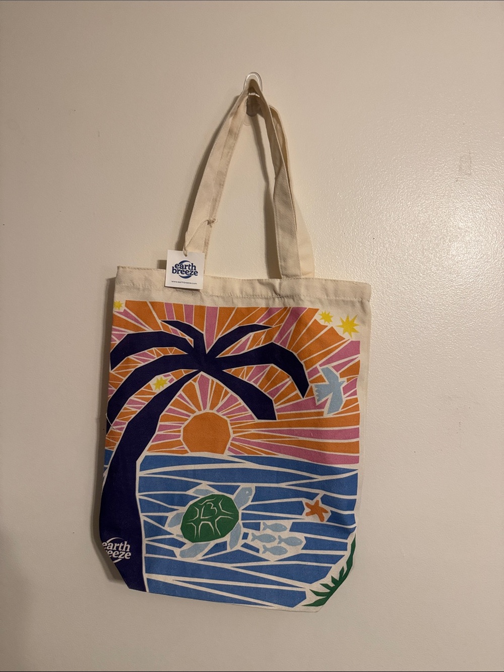 Earth Breeze Canvas Tote with Tropical Sunset Print NWT